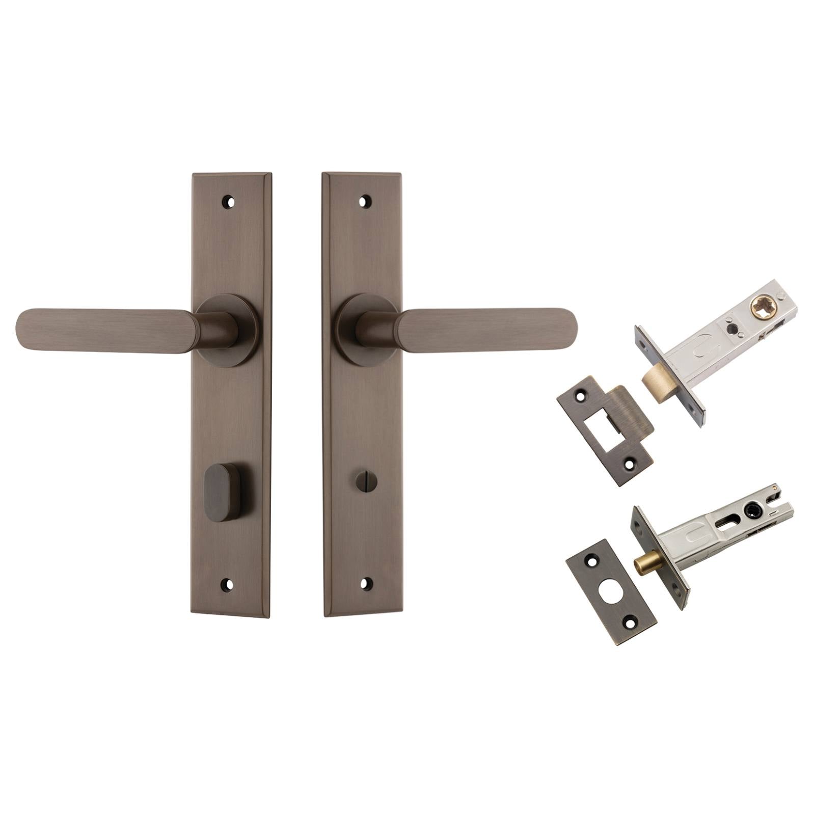 Bronte Lever Chamfered Backplate Privacy Kit w Privacy Turn Signature Brass