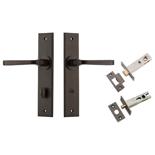 Annecy Lever Chamfered Backplate Privacy Kit w Privacy Turn Signature Brass