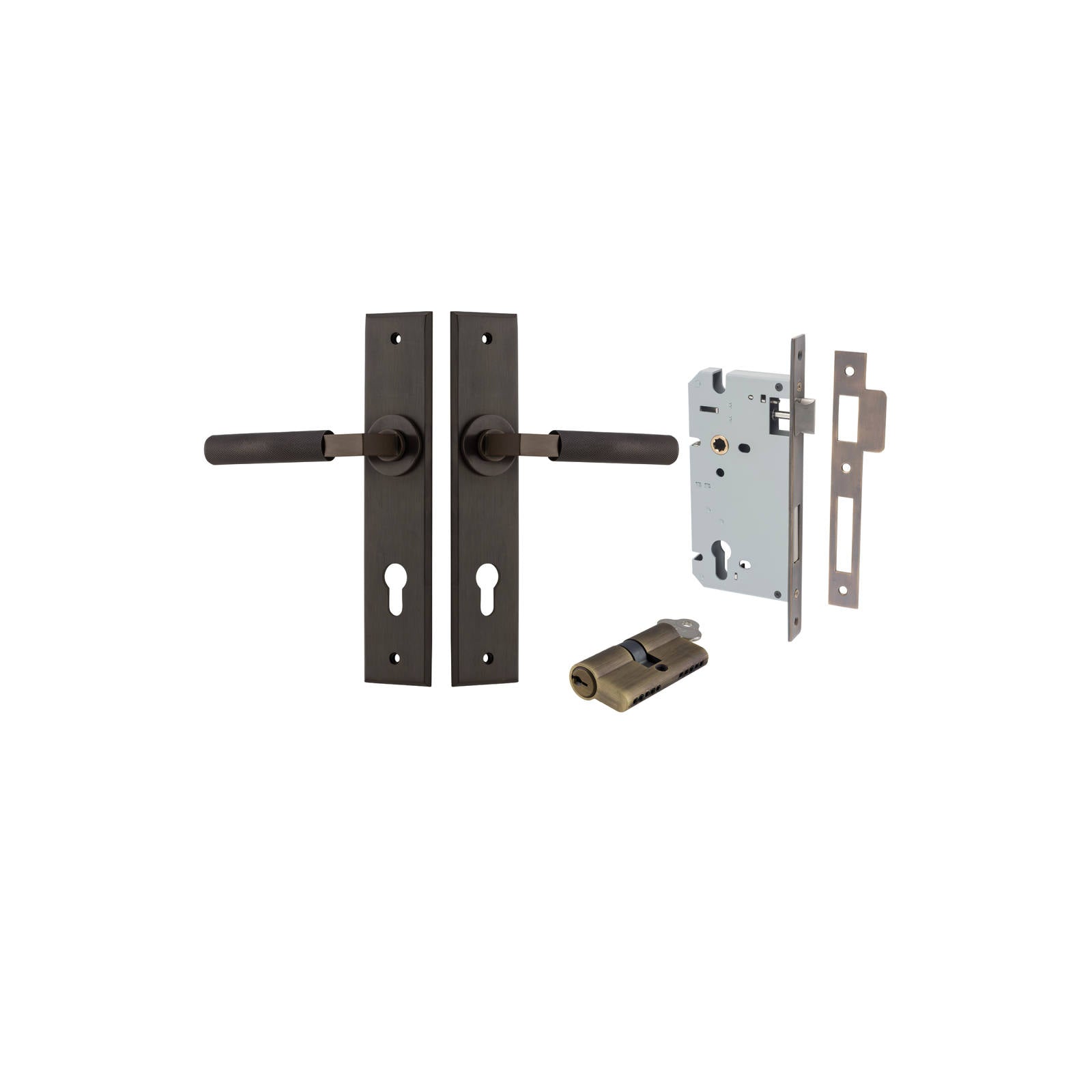 Brunswick Lever Chamfered Backplate Entrance Kit w High Security Lock Signature Brass