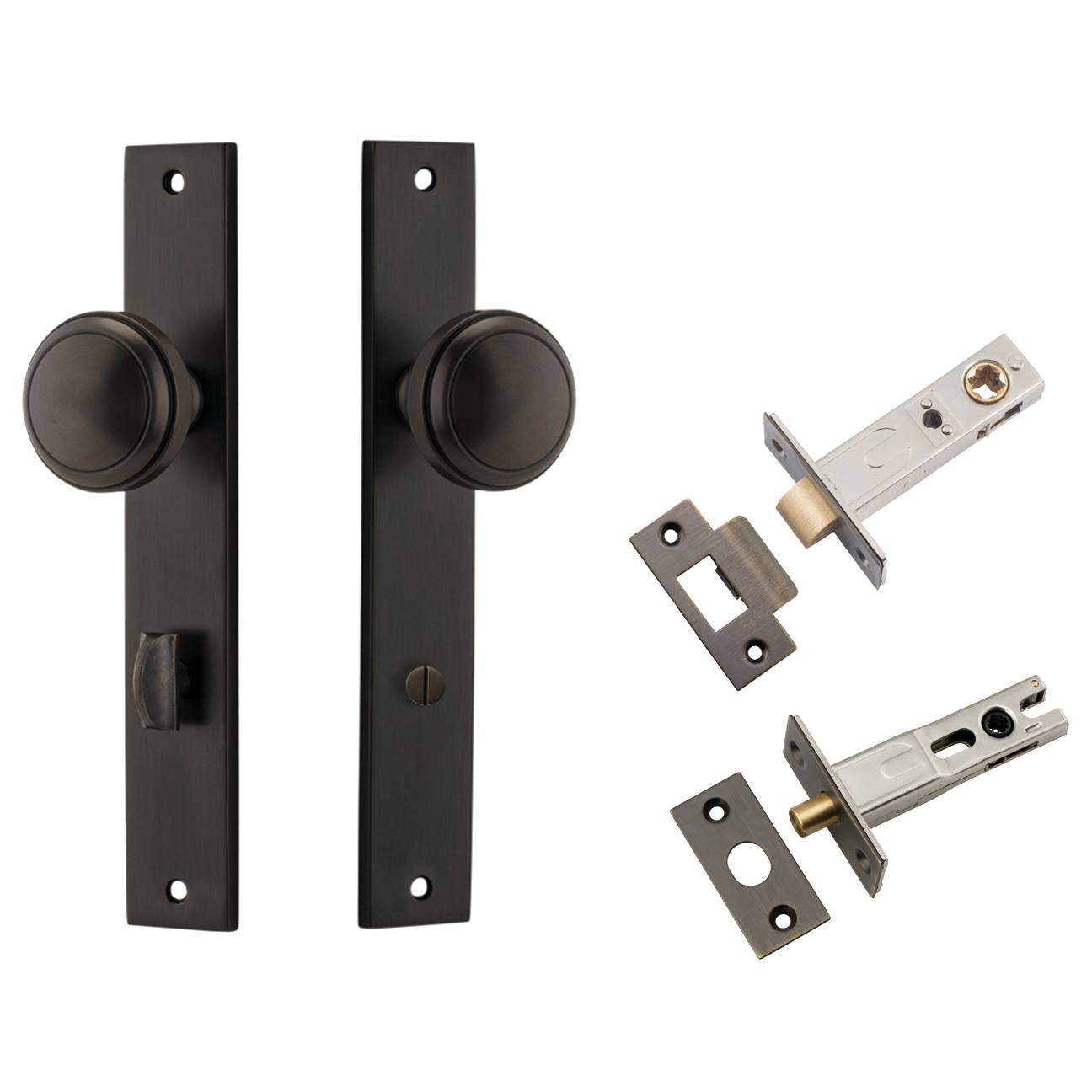 Paddington Knob Rectangular Backplate Privacy Kit w Privacy Turn Signature Brass