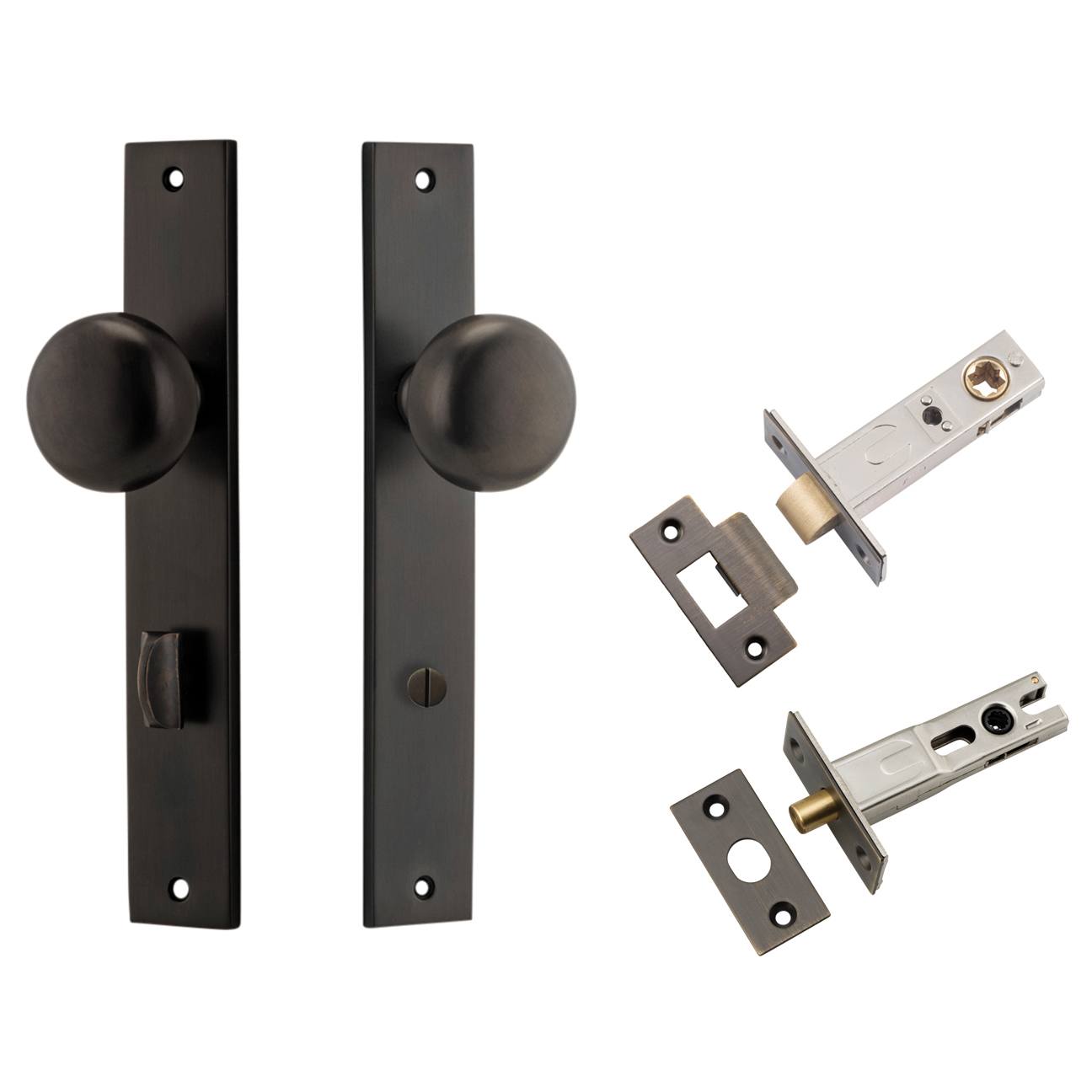 Cambridge Knob Rectangular Backplate Privacy Kit w Privacy Turn Signature Brass