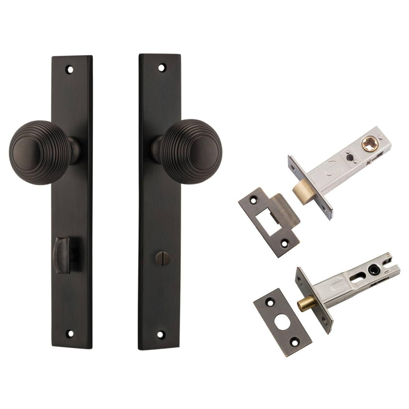 Guildford Knob Rectangular Backplate Privacy Kit w Privacy Turn Signature Brass