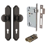 Cambridge Knob Shouldered Backplate Entrance Kit w High Security Lock Signature Brass