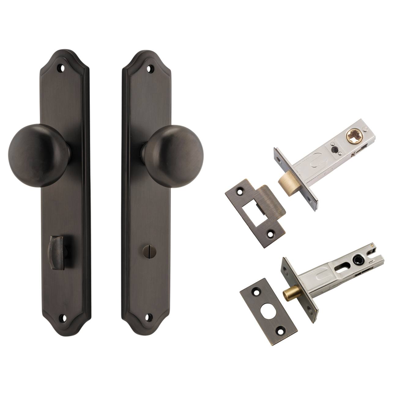 Cambridge Knob Shouldered Backplate Privacy Kit w Privacy Turn Signature Brass