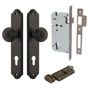 Guildford Knob Shouldered Backplate Entrance Kit w High Security Lock Signature Brass