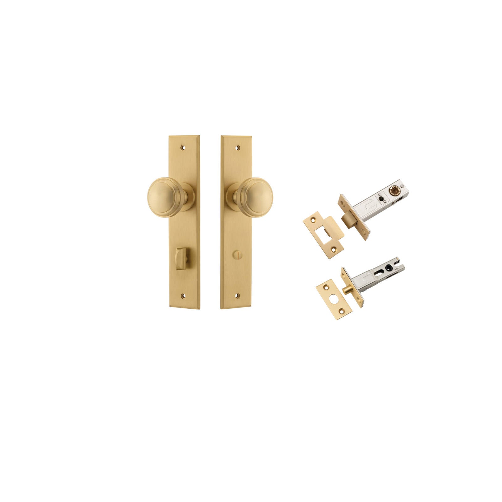 Paddington Knob Chamfered Backplate Privacy Kit w Privacy Turn Brushed Brass