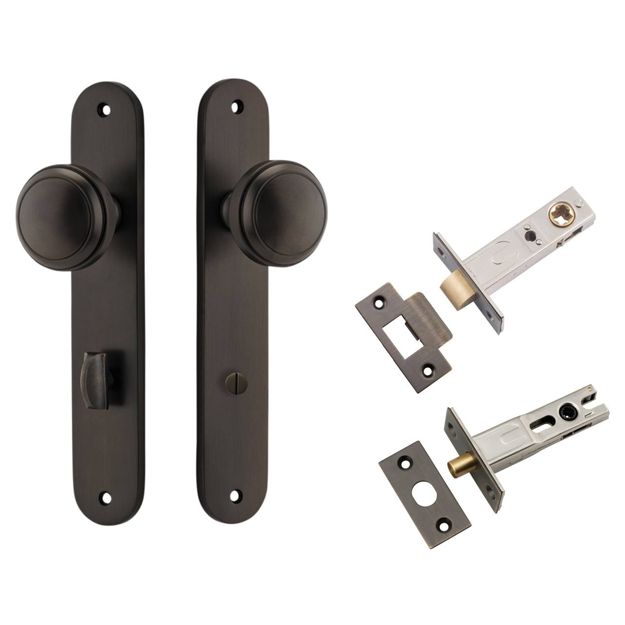 Paddington Knob Oval Backplate Privacy Kit w Privacy Turn Signature Brass