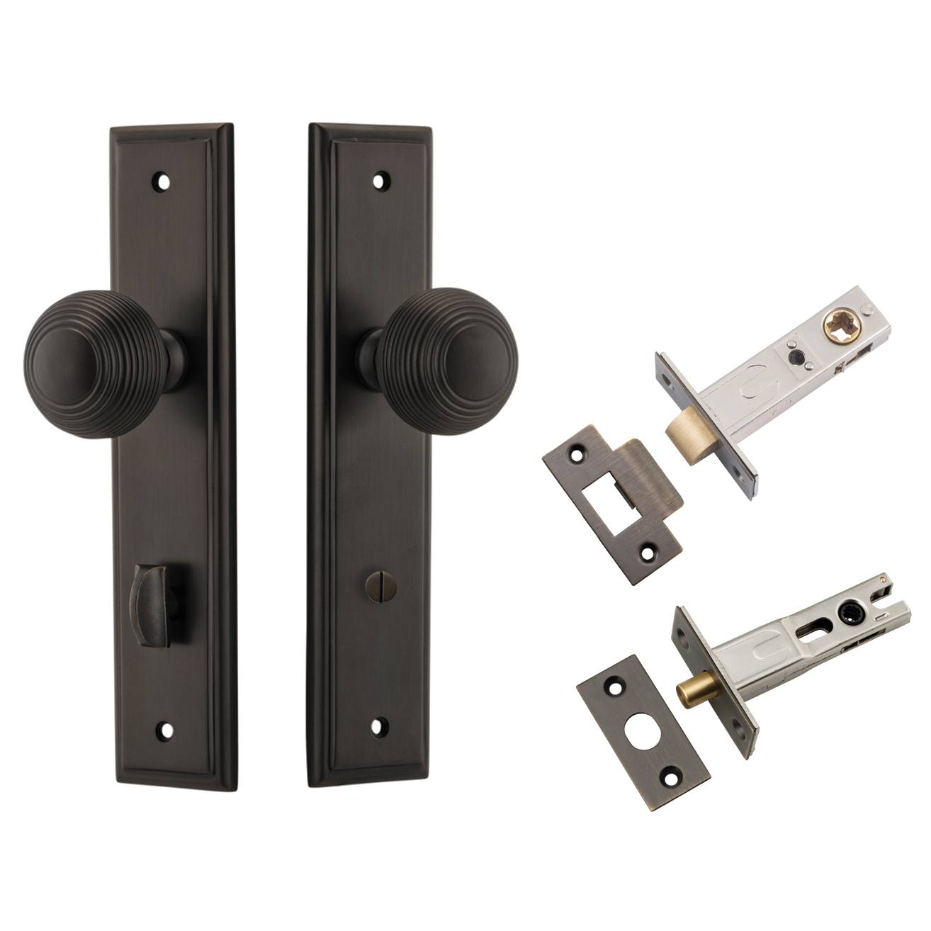 Guildford Knob Stepped Backplate Privacy Kit w Privacy Turn Signature Brass