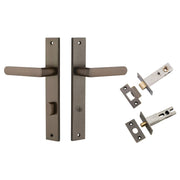 Osaka Lever Rectangular Backplate Privacy Kit w Privacy Turn Signature Brass