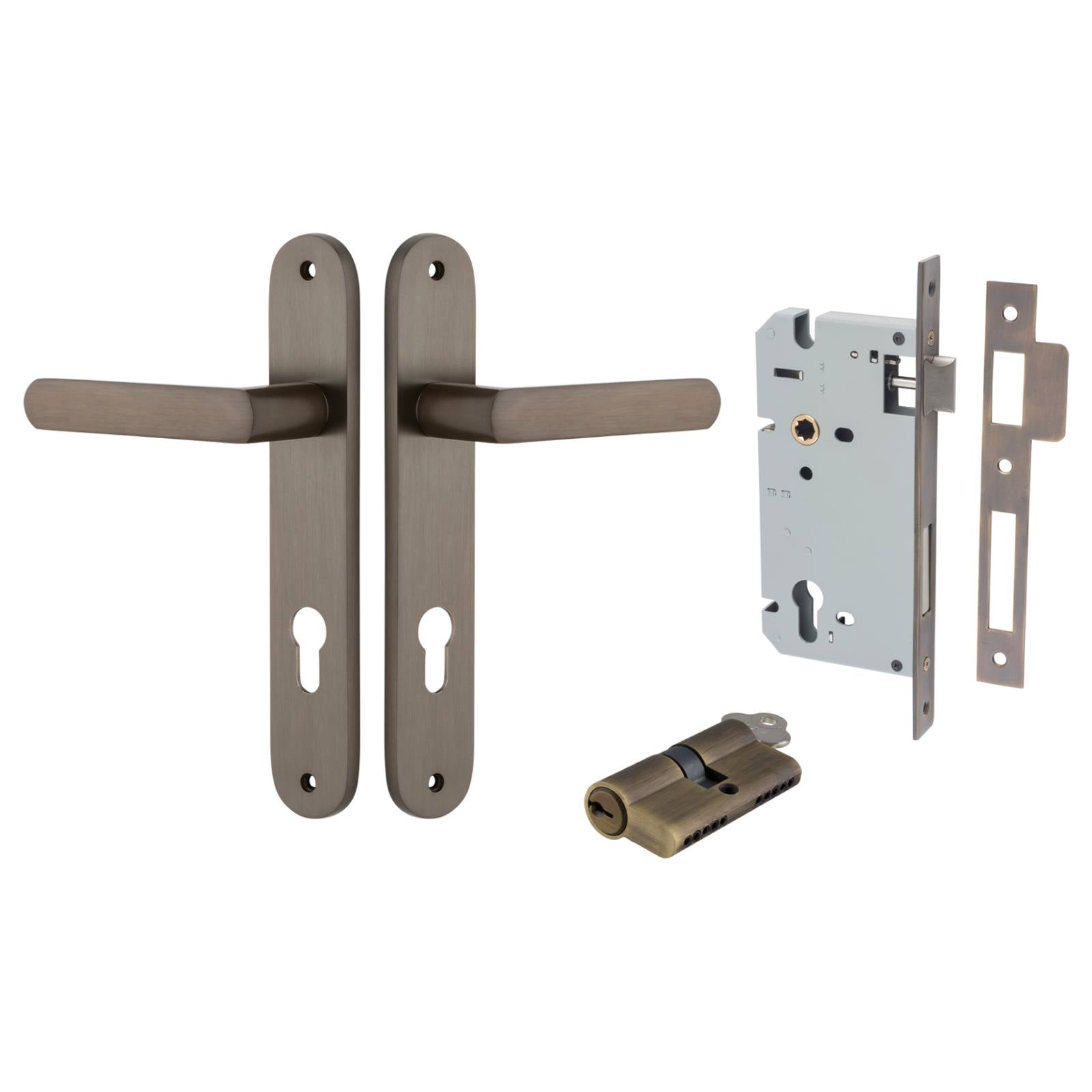 Osaka Lever Oval Backplate Entrance Kit w High Security Lock Signature Brass