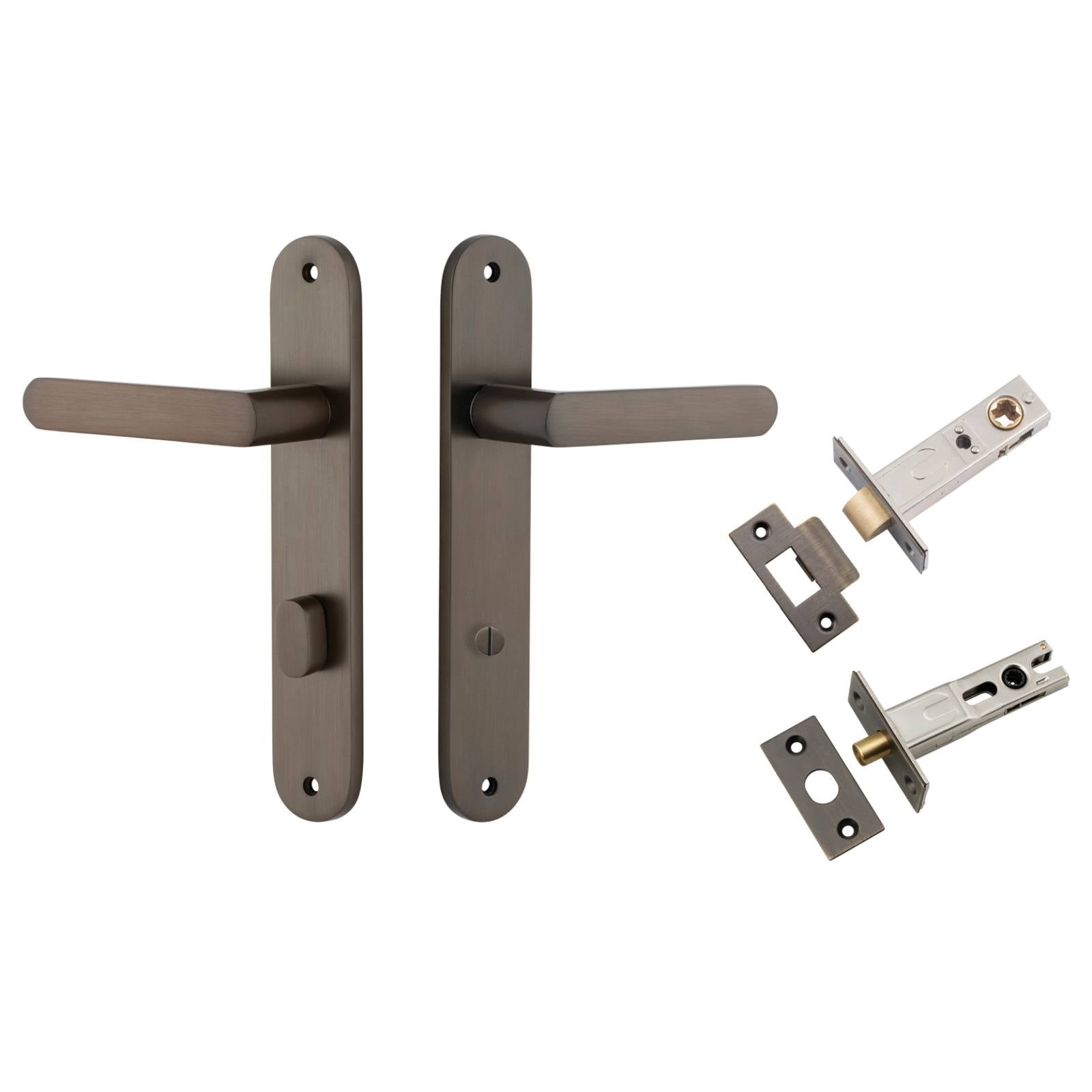 Osaka Lever Oval Backplate Privacy Kit with Privacy Turn Signature Brass
