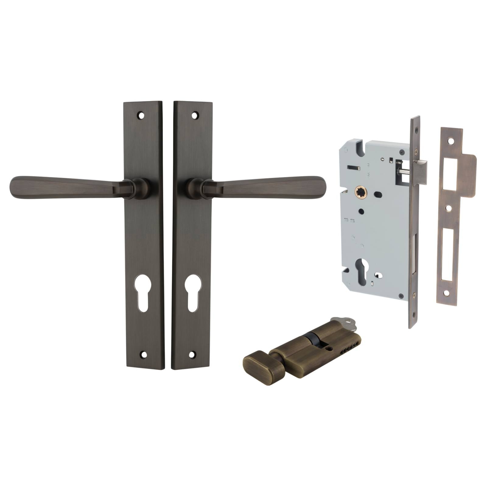 Copenhagen Lever Rectangular Backplate Entrance Kit w High Security Lock Signature Brass