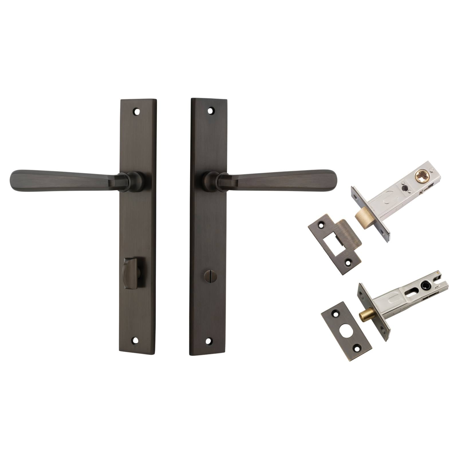 Copenhagen Lever Rectangular Backplate Privacy Kit w Privacy Turn Signature Brass