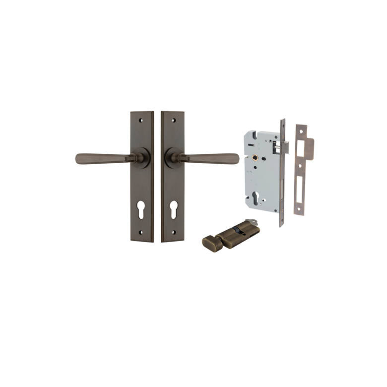 Copenhagen Lever Chamfered Backplate Entrance Kit w High Security Lock Signature Brass