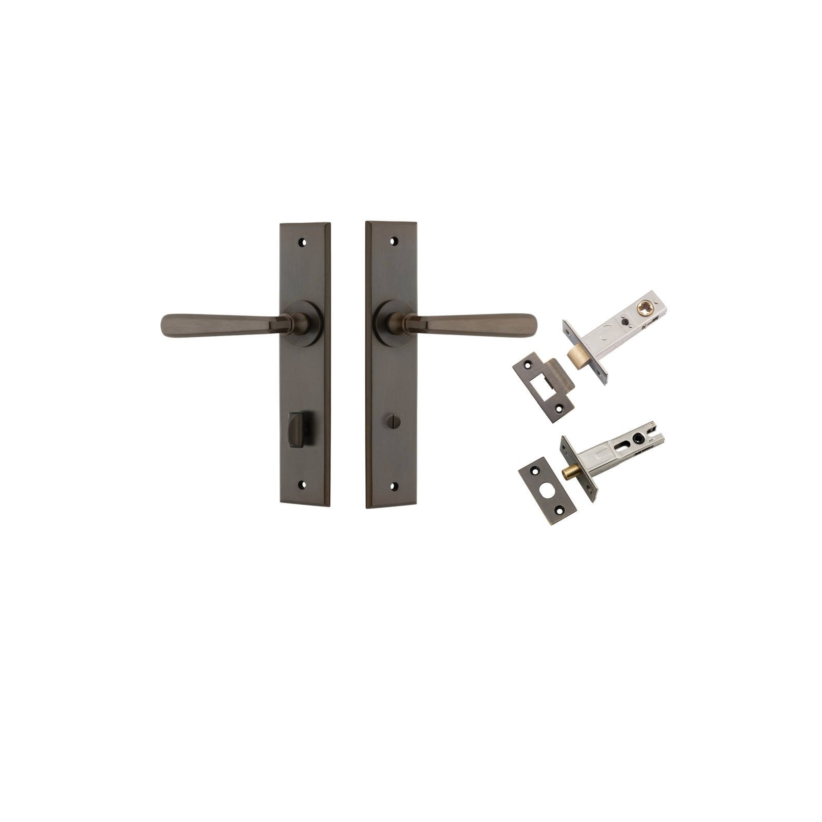 Copenhagen Lever Chamfered Backplate Privacy Kit w Privacy Turn Signature Brass