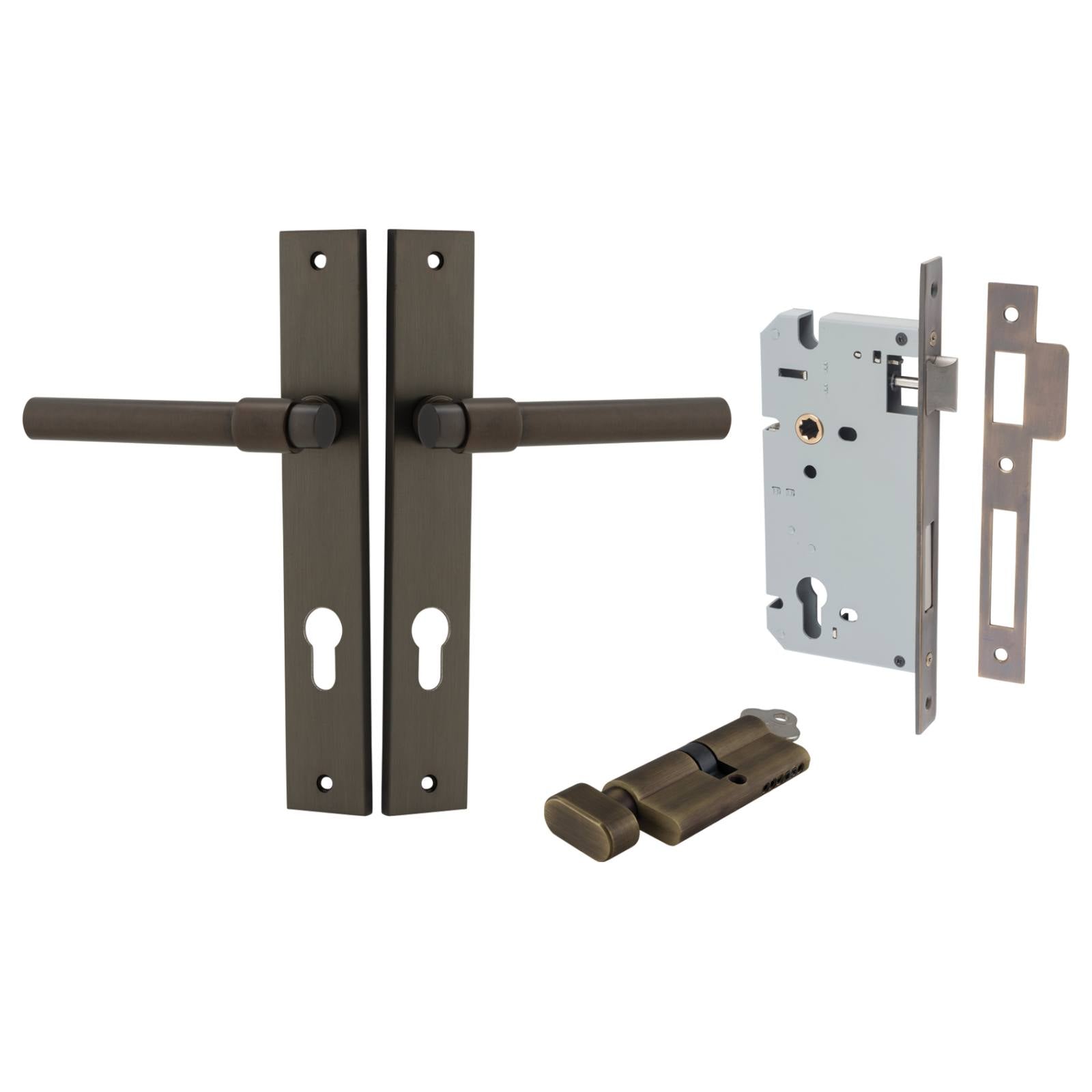 Helsinki Lever Rectangular Backplate Entrance Kit w High Security Lock Signature Brass