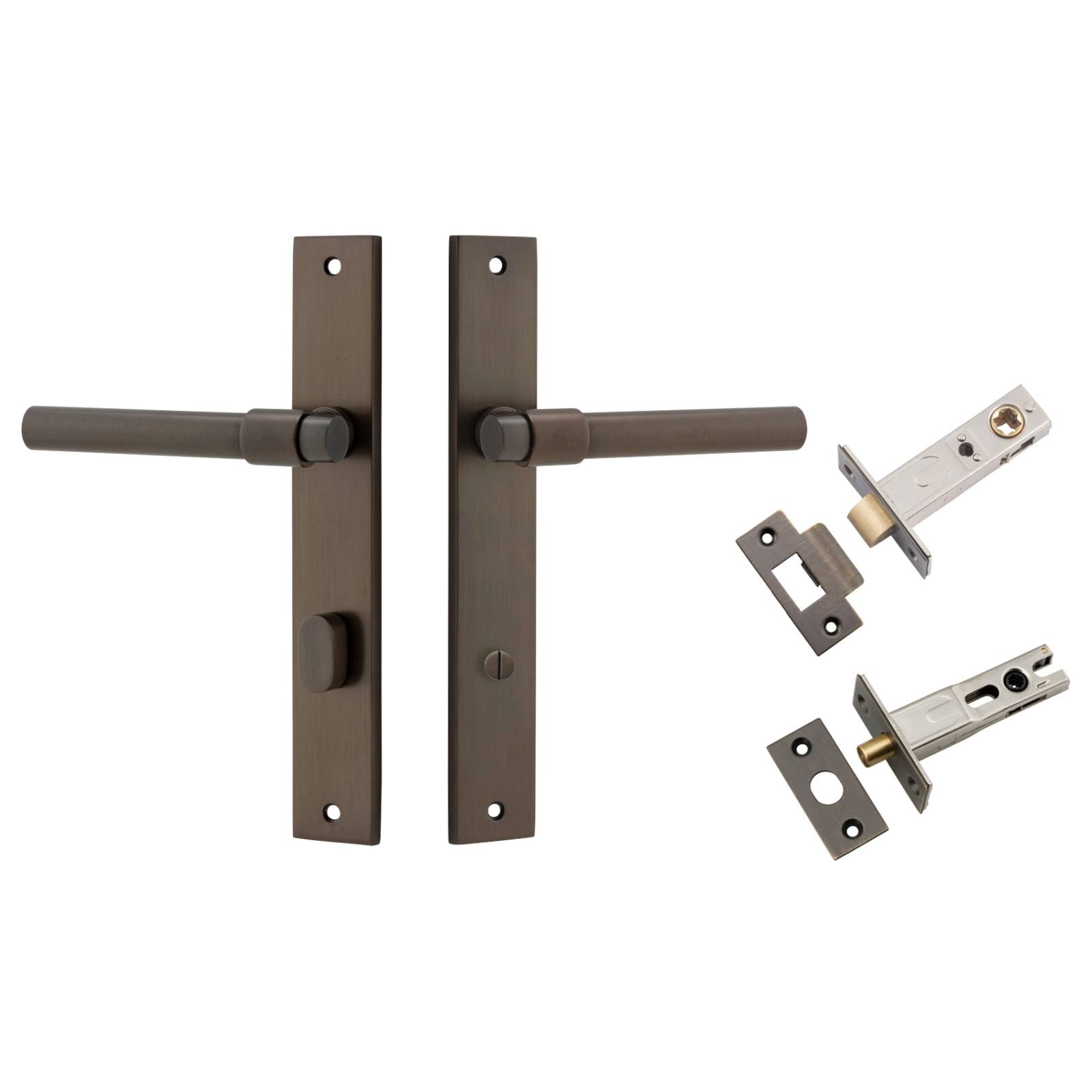 Helsinki Lever Rectangular Backplate Privacy Kit w Privacy Turn Signature Brass