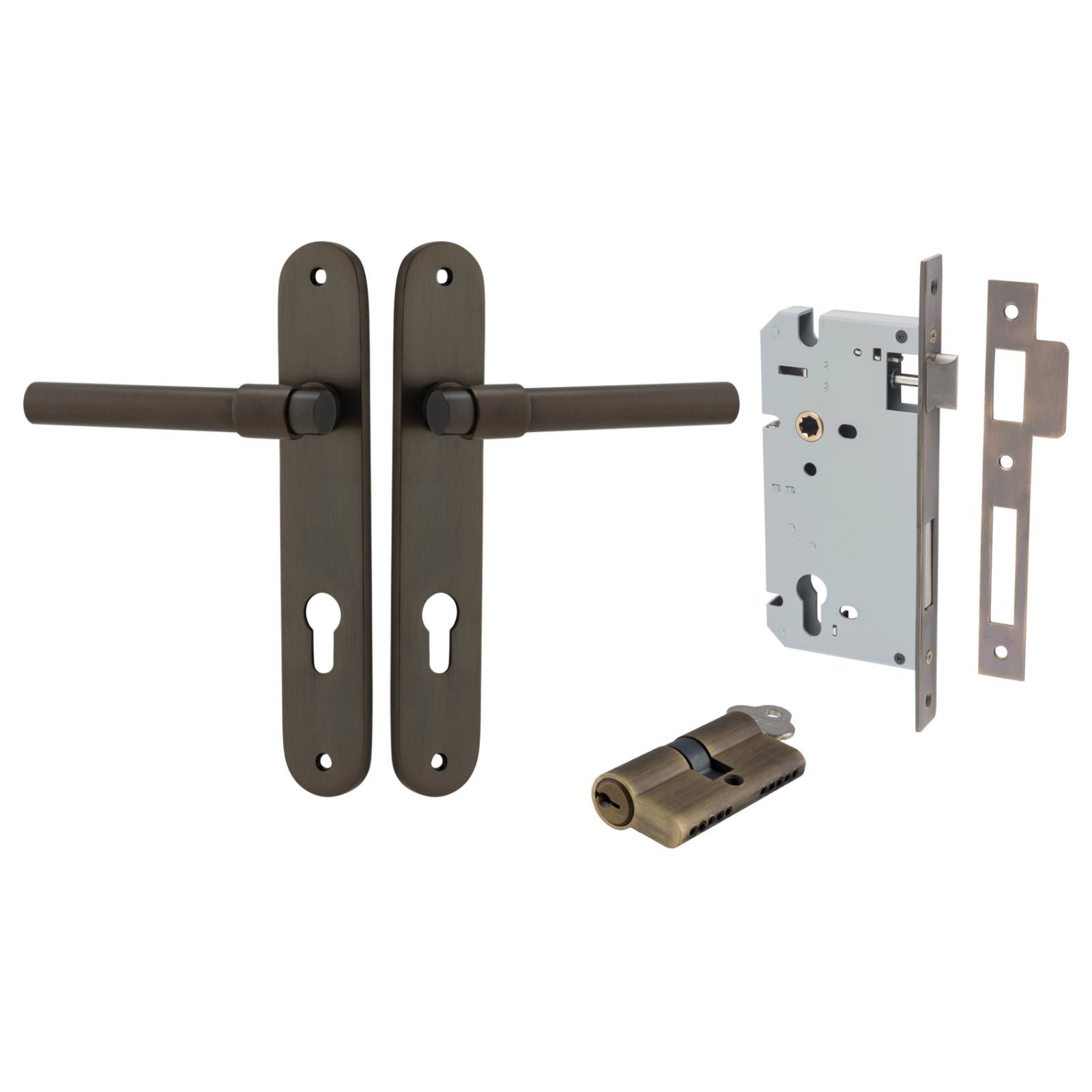 Helsinki Lever Oval Backplate Entrance Kit w High Security Lock Signature Brass