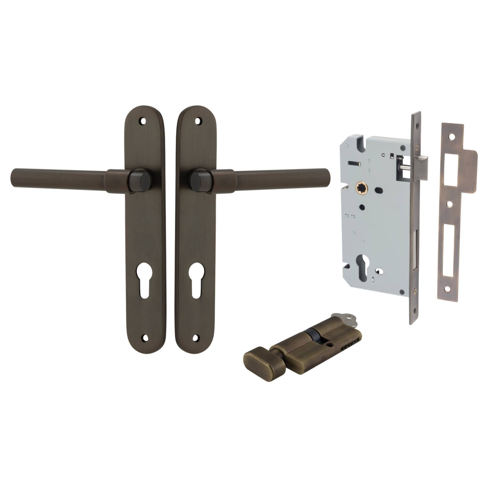Helsinki Lever Oval Backplate Entrance Kit w High Security Lock Signature Brass