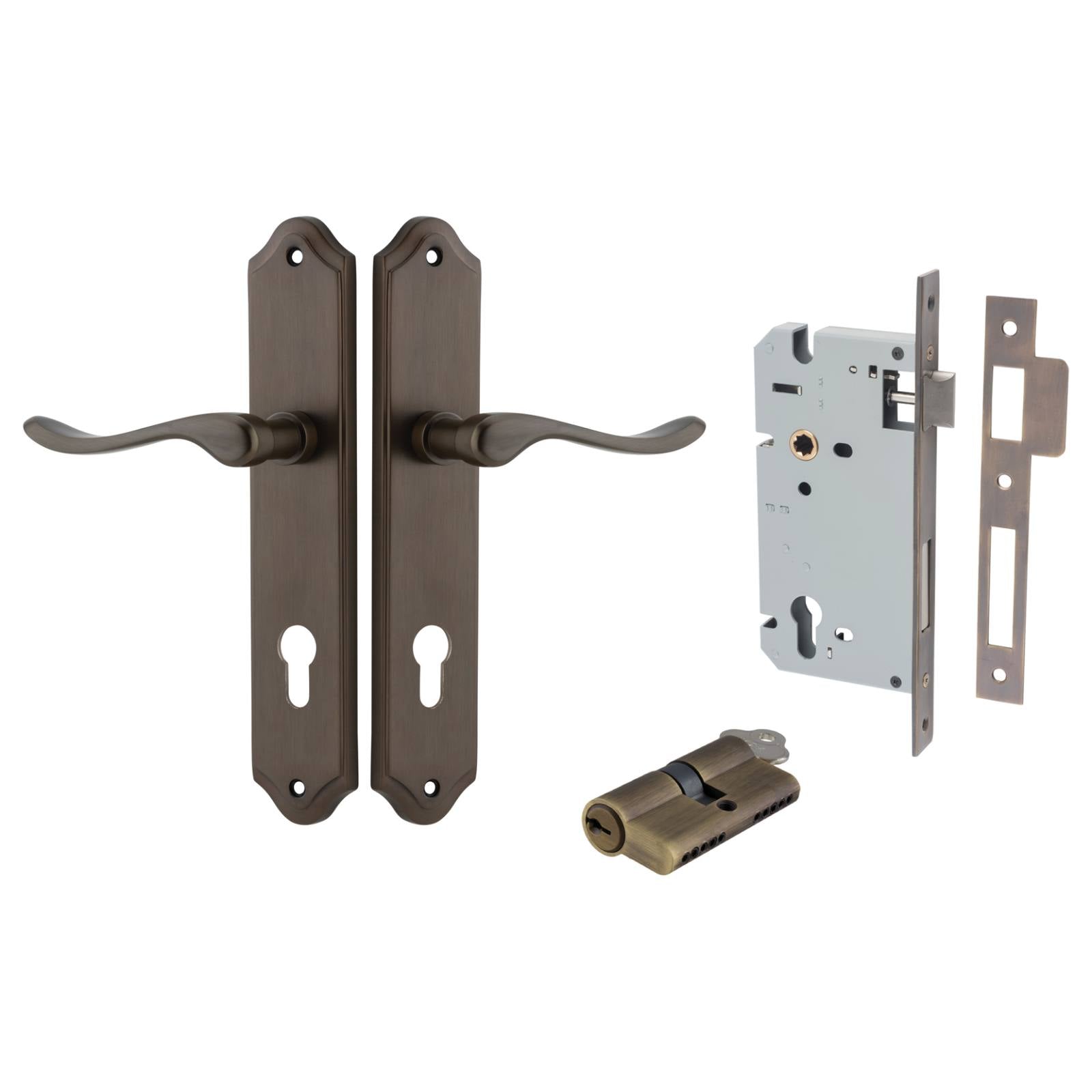 Stirling Lever Shouldered Backplate Entrance Kit w High Security Lock Signature Brass