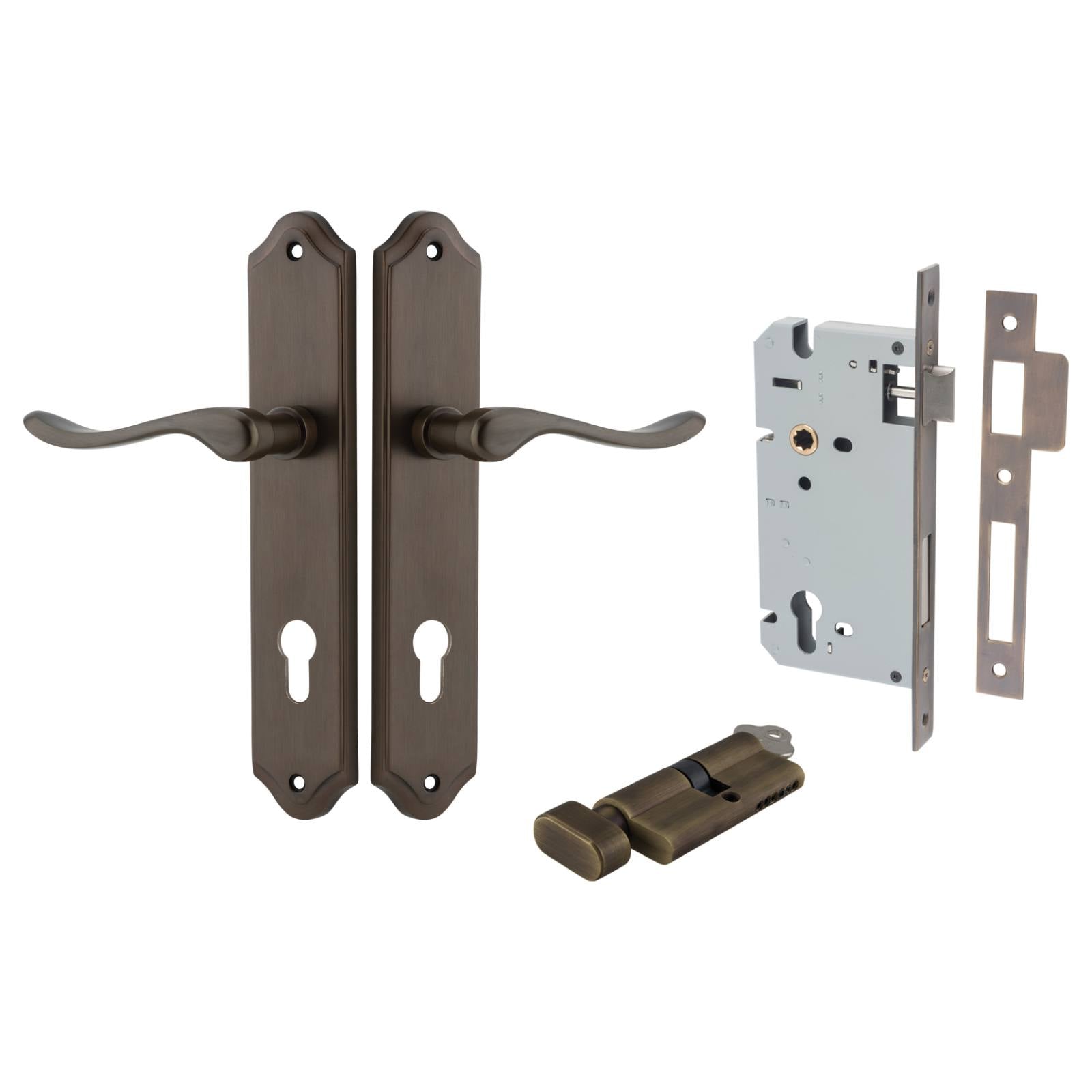 Stirling Lever Shouldered Backplate Entrance Kit w High Security Lock Signature Brass