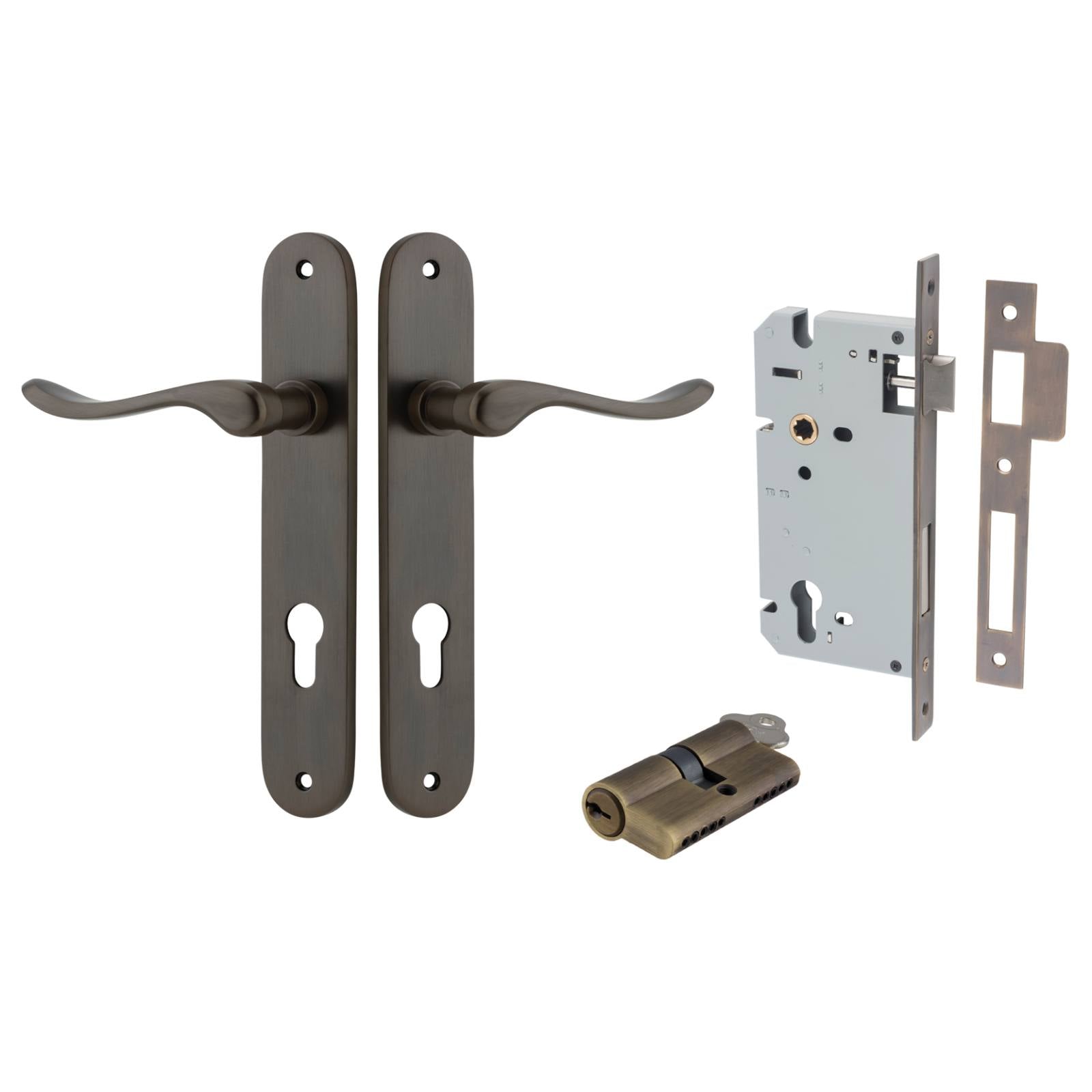 Stirling Lever Oval Backplate Entrance Kit w High Security Lock Signature Brass