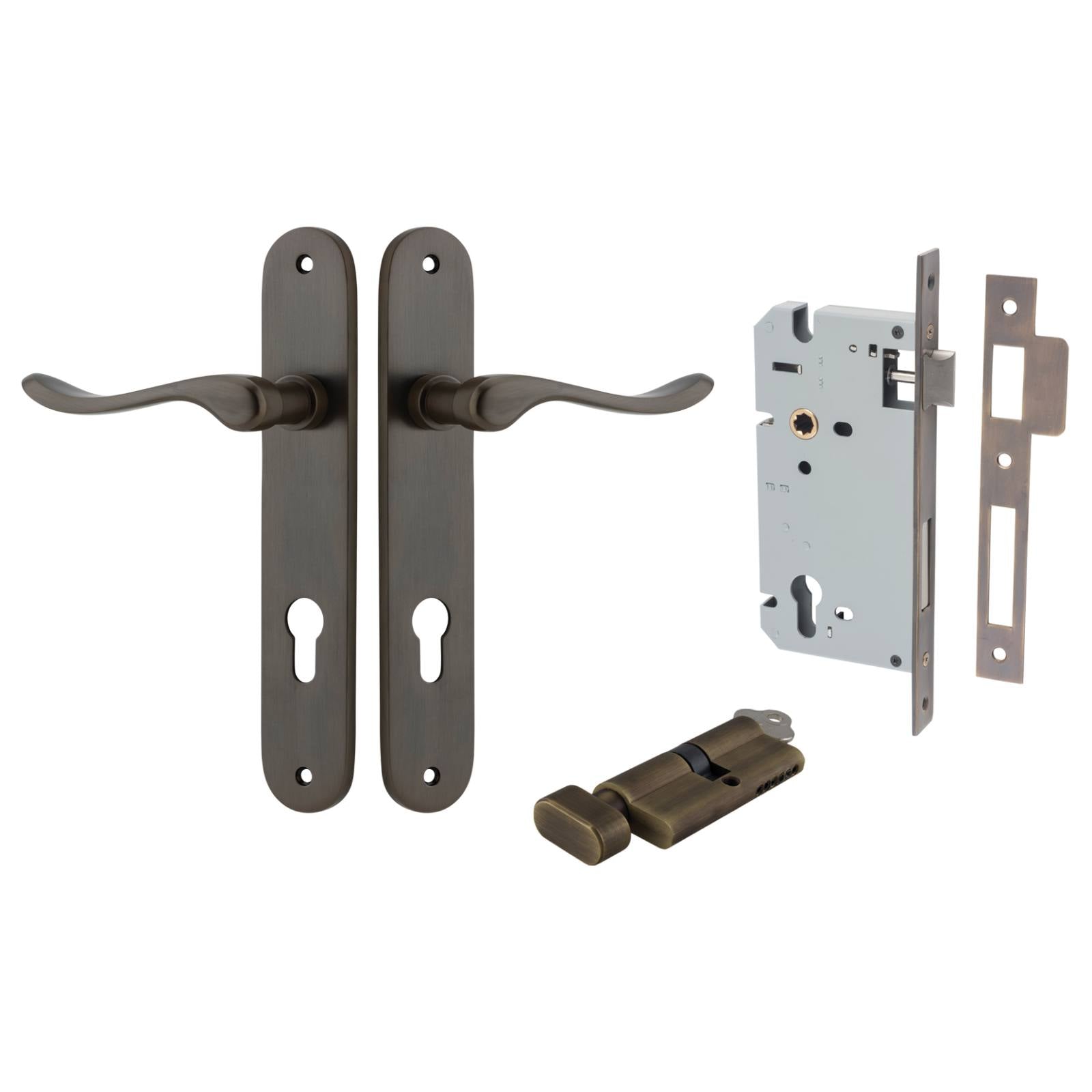 Stirling Lever Oval Backplate Entrance Kit w High Security Lock Signature Brass