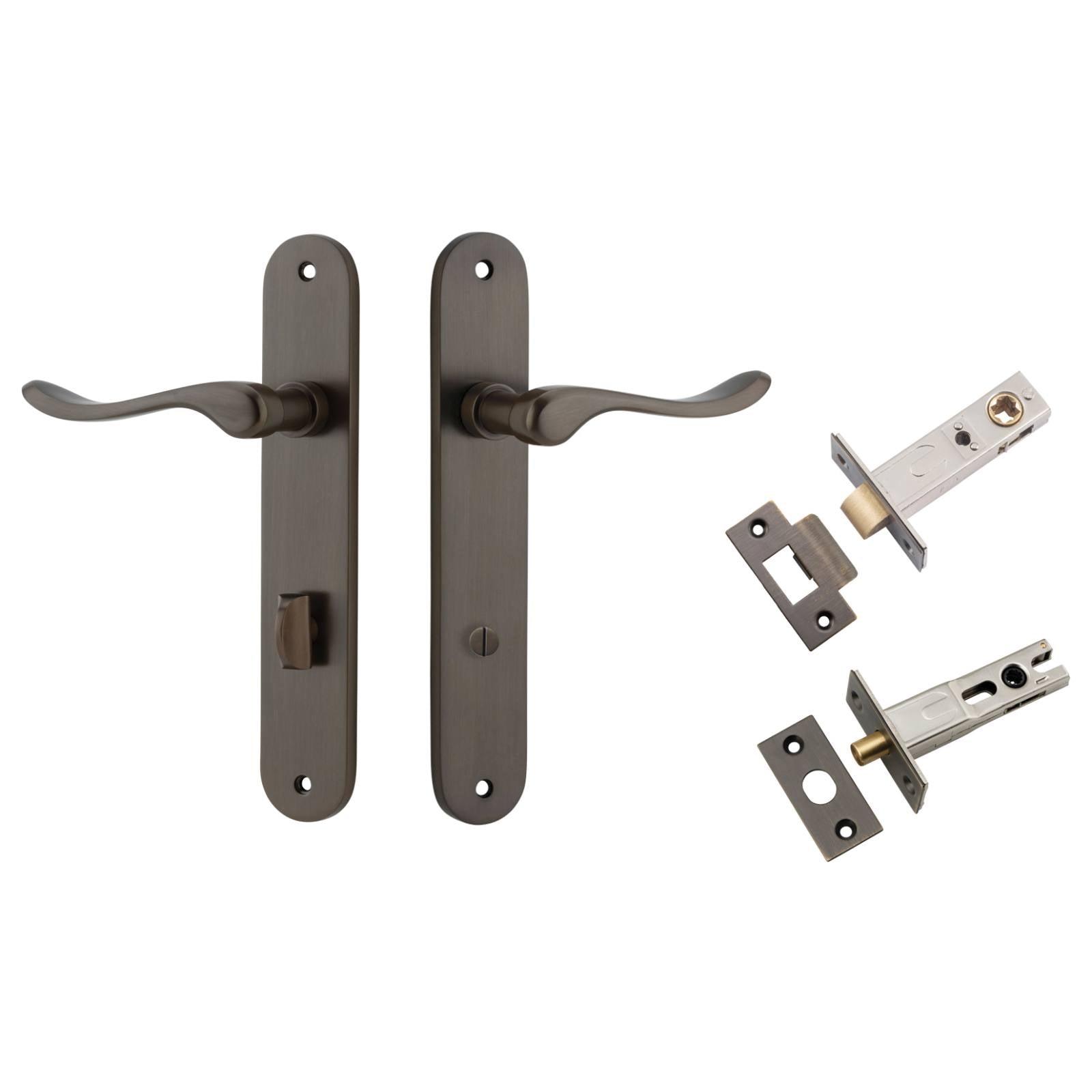 Stirling Lever Oval Backplate Privacy Kit w Privacy Turn Signature Brass