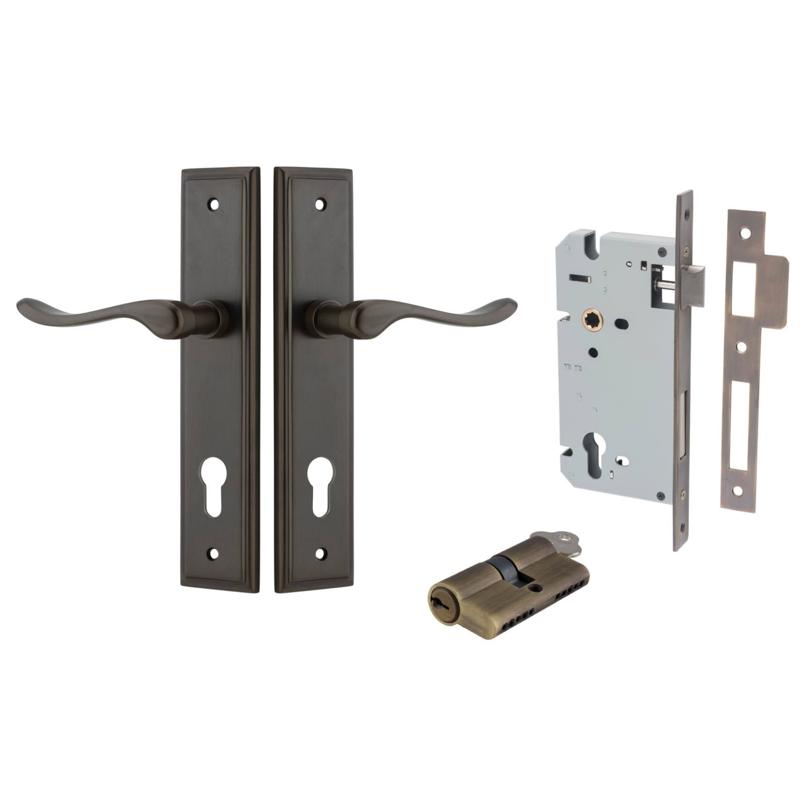 Stirling Lever Stepped Backplate Entrance Kit with High Security Lock Signature Brass
