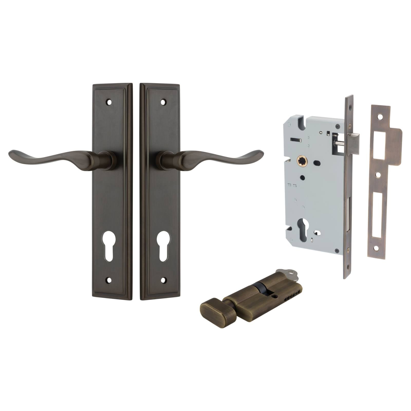 Stirling Lever Stepped Backplate Entrance Kit w High Security Lock Signature Brass