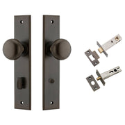 Cambridge Knob Chamfered Backplate Privacy Kit w Privacy Turn Signature Brass