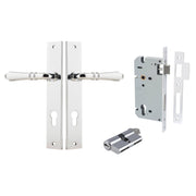 Sarlat Lever Rectangular Backplate Entrance Kit w High Security Lock Polished Chrome