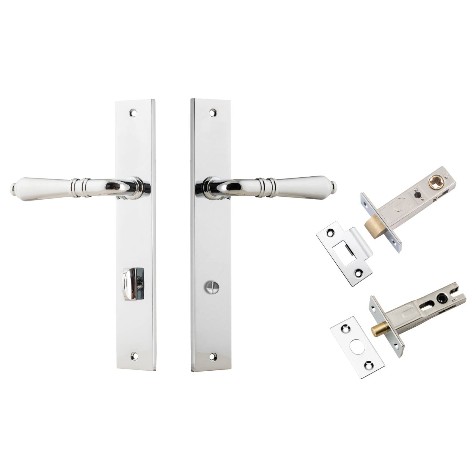 Sarlat Lever Rectangular Backplate Privacy Kit w Privacy Turn Polished Chrome