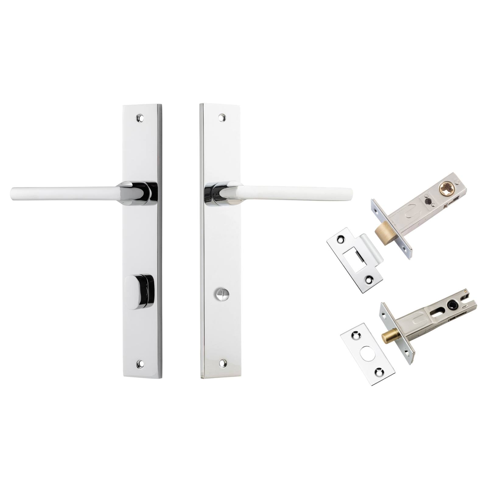 Baltimore Lever Rectangular Backplate Privacy Kit w Privacy Turn Polished Chrome