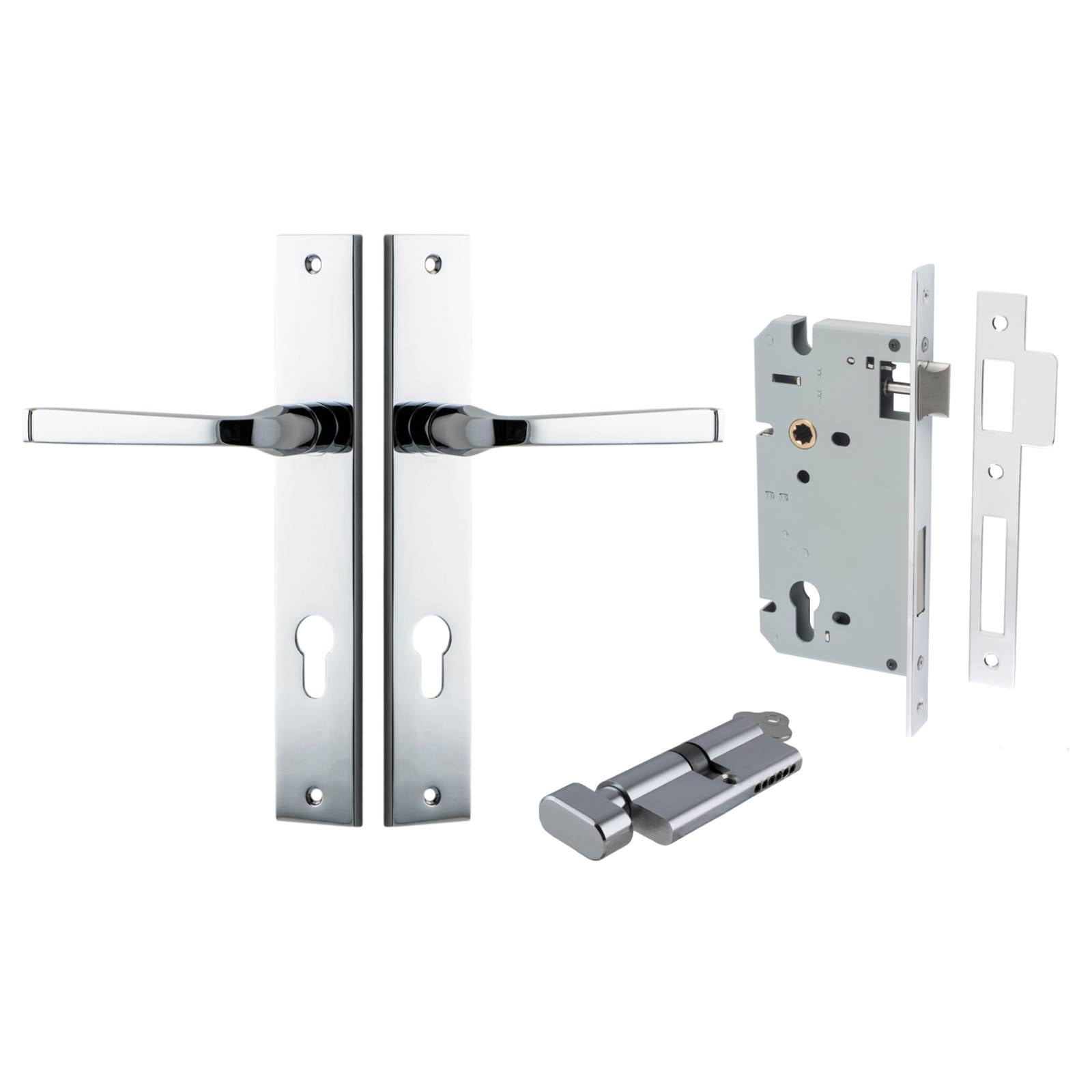 Annecy Lever Rectangular Backplate Entrance Kit w High Security Lock Polished Chrome