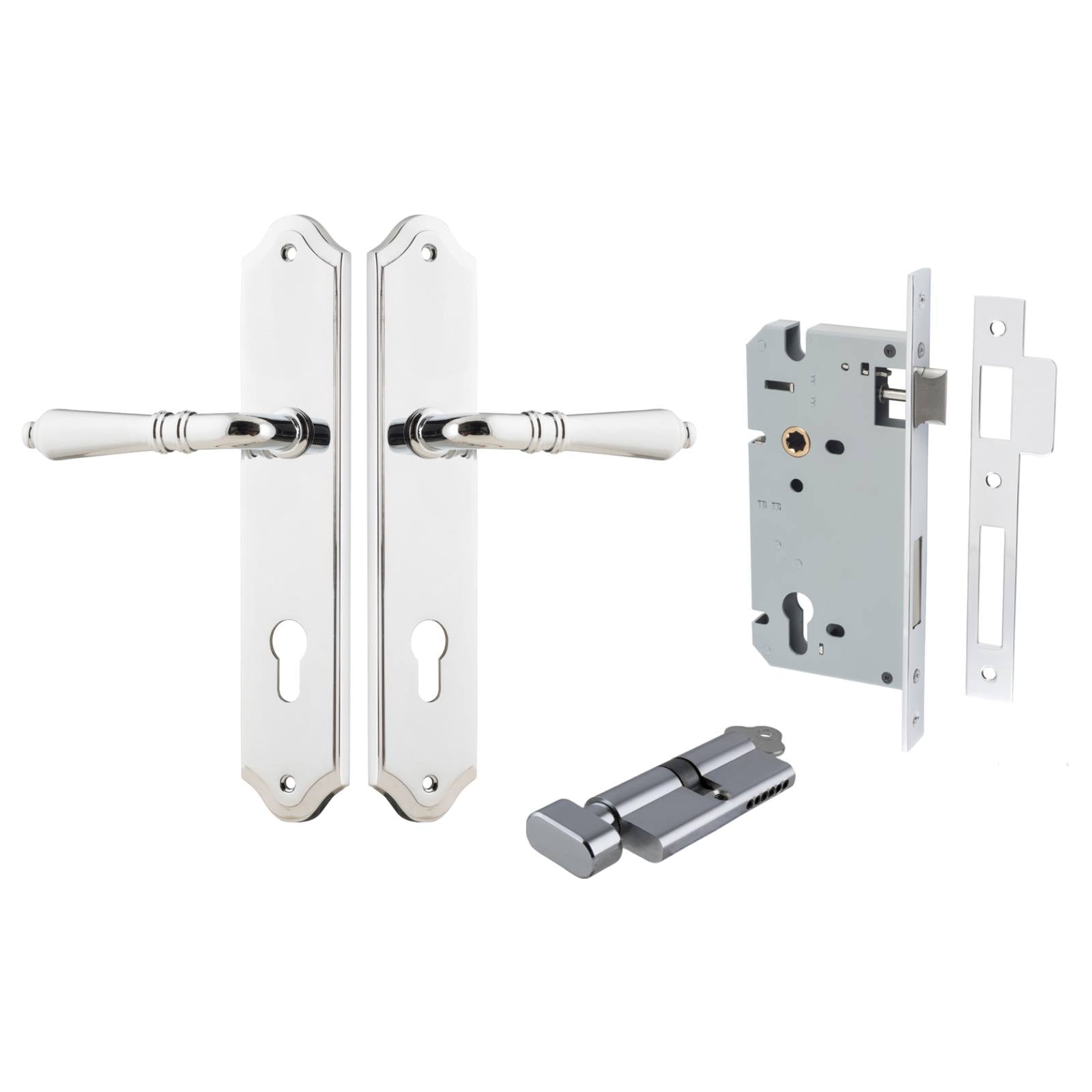 Sarlat Lever Shouldered Backplate Entrance Kit w High Security Lock Polished Chrome