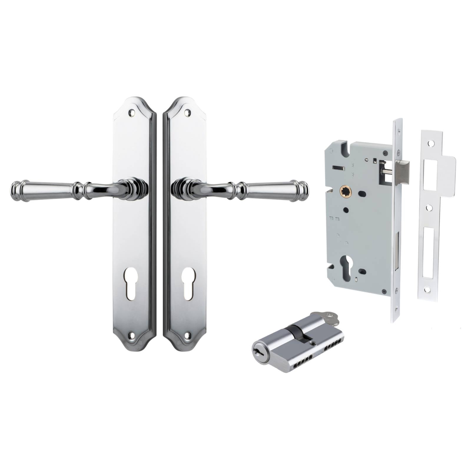 Verona Lever Shouldered Backplate Entrance Kit w High Security Lock Polished Chrome