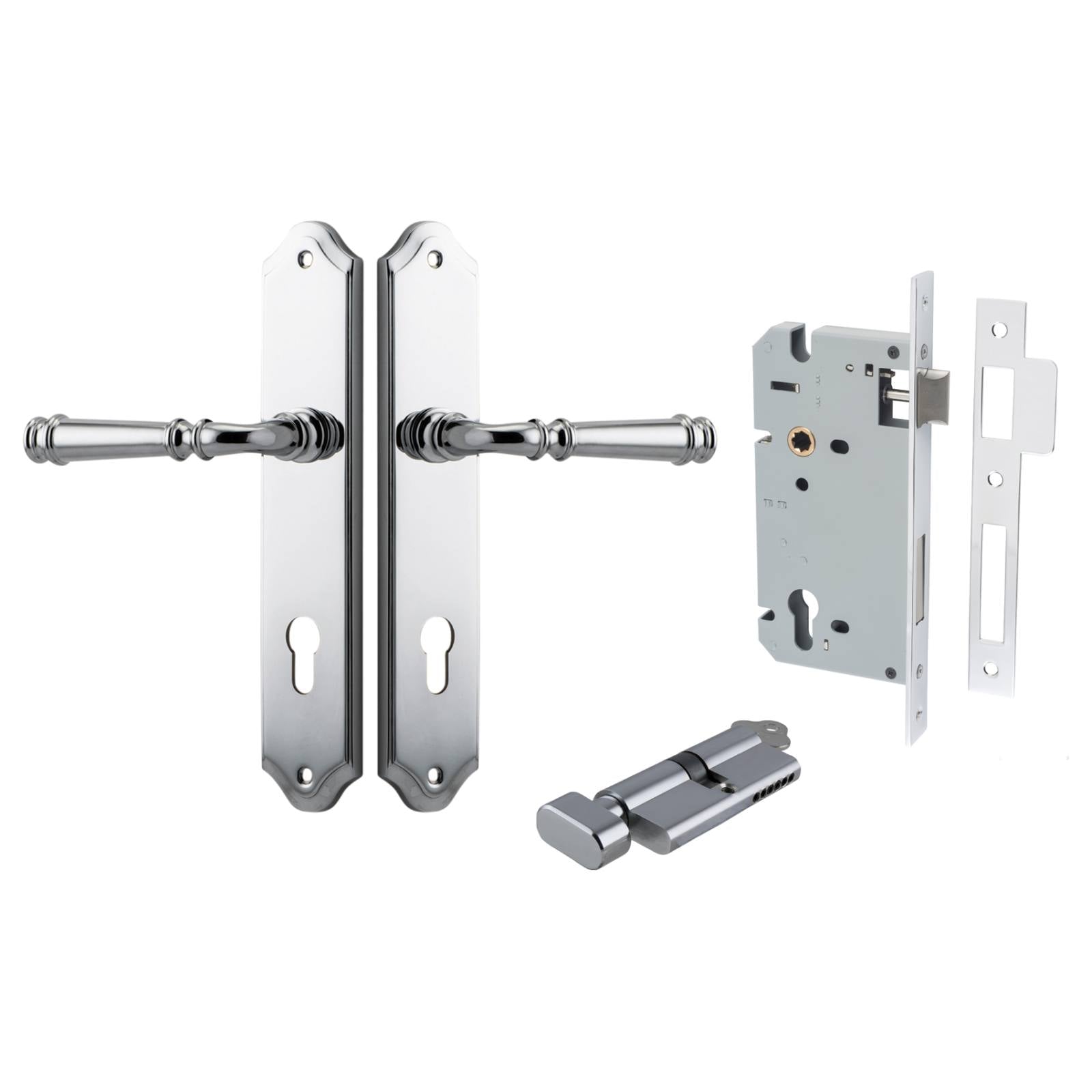 Verona Lever Shouldered Backplate Entrance Kit w High Security Lock Polished Chrome