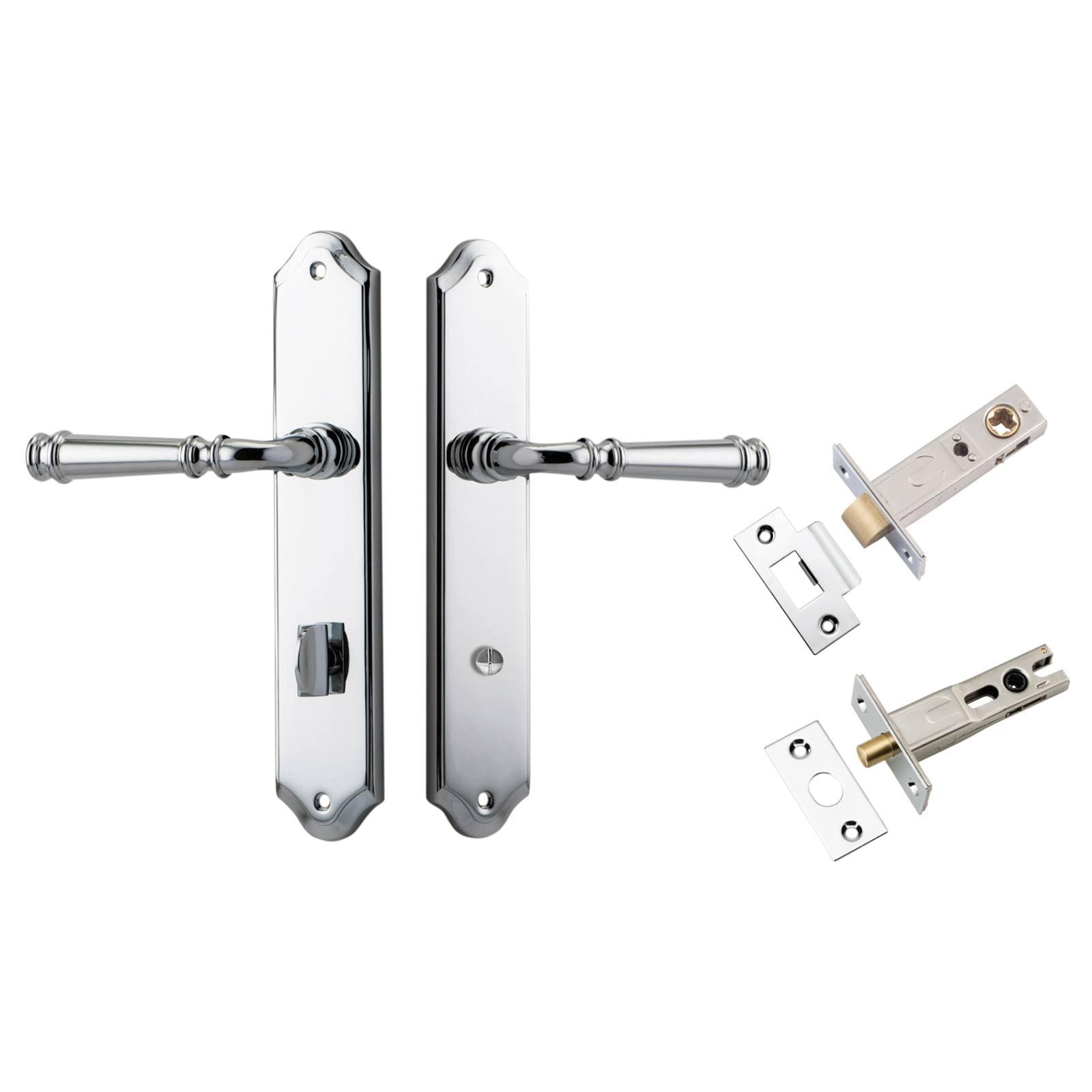 Verona Lever Shouldered Backplate Privacy Kit w Privacy Turn Polished Chrome