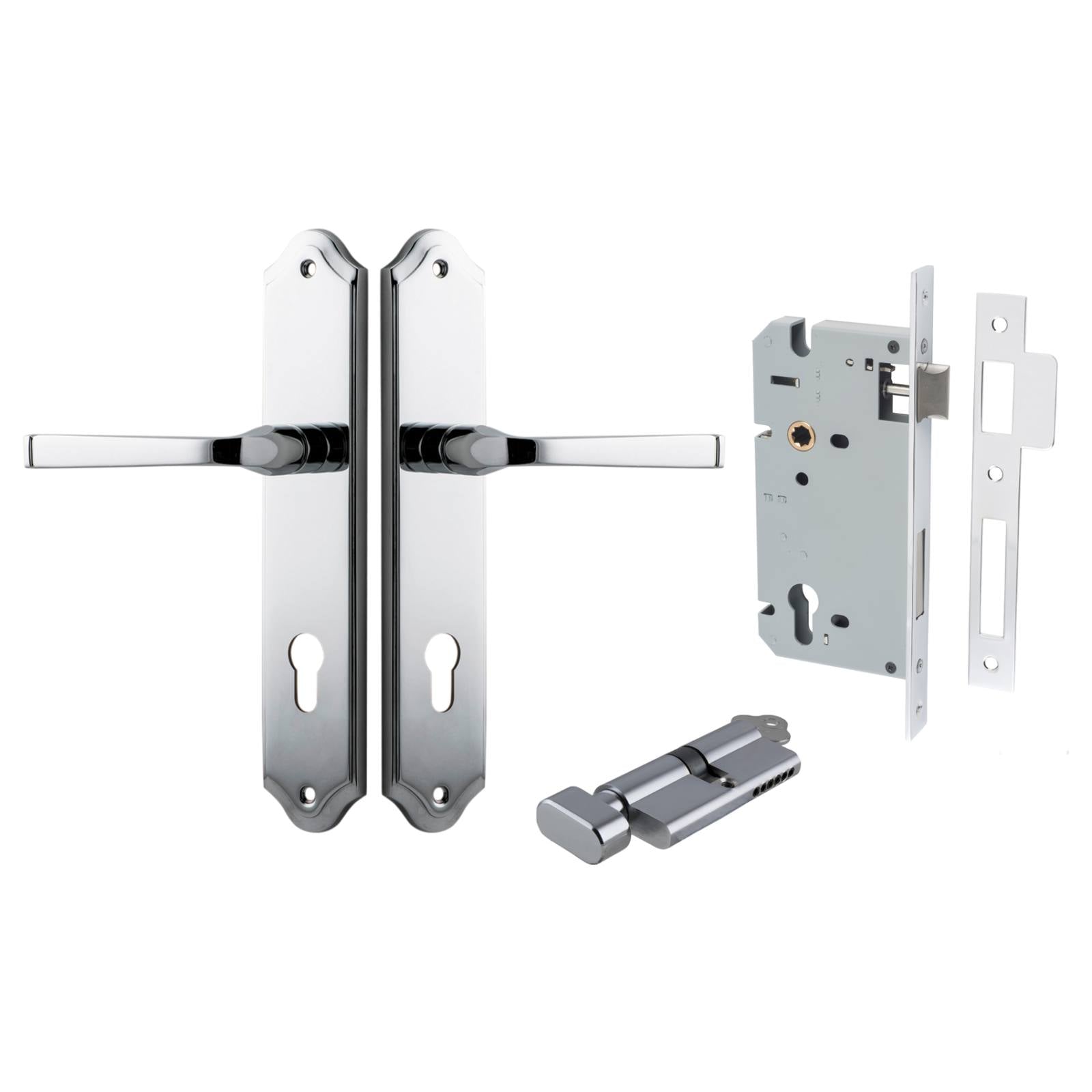 Annecy Lever Shouldered Backplate Entrance Kit w High Security Lock Polished Chrome