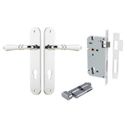 Sarlat Lever Oval Backplate Entrance Kit w High Security Lock Polished Chrome