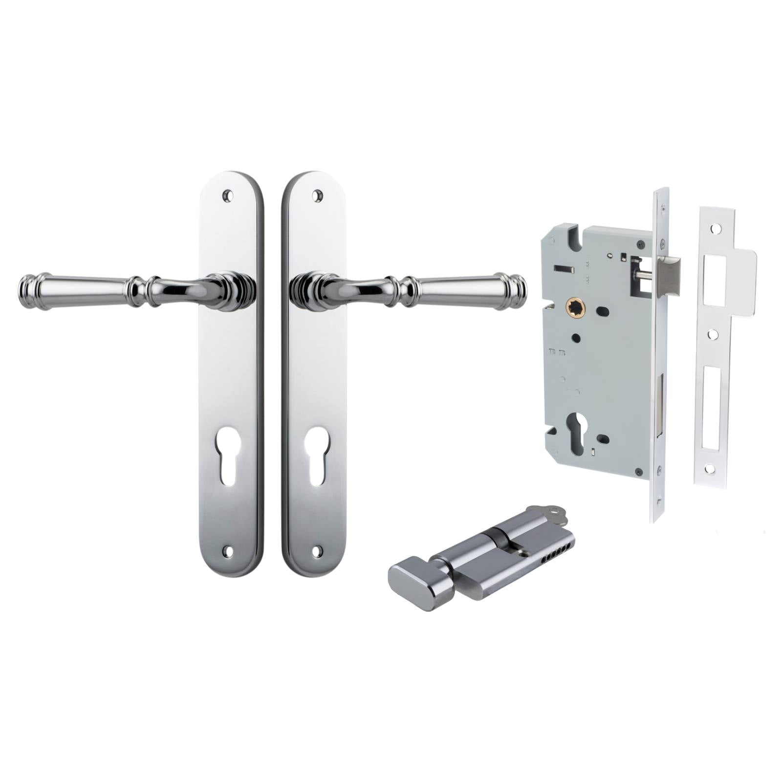 Verona Lever Oval Backplate Entrance Kit w High Security Lock Polished Chrome
