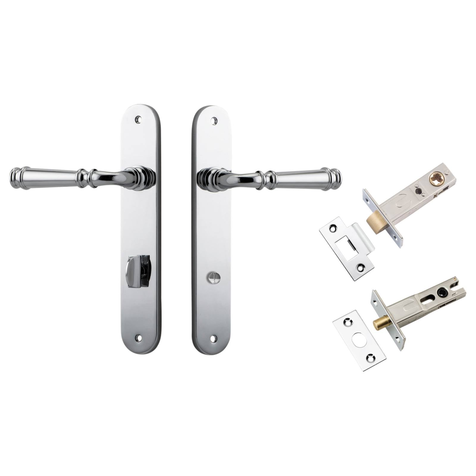 Verona Lever Oval Backplate Privacy Kit w Privacy Turn Polished Chrome