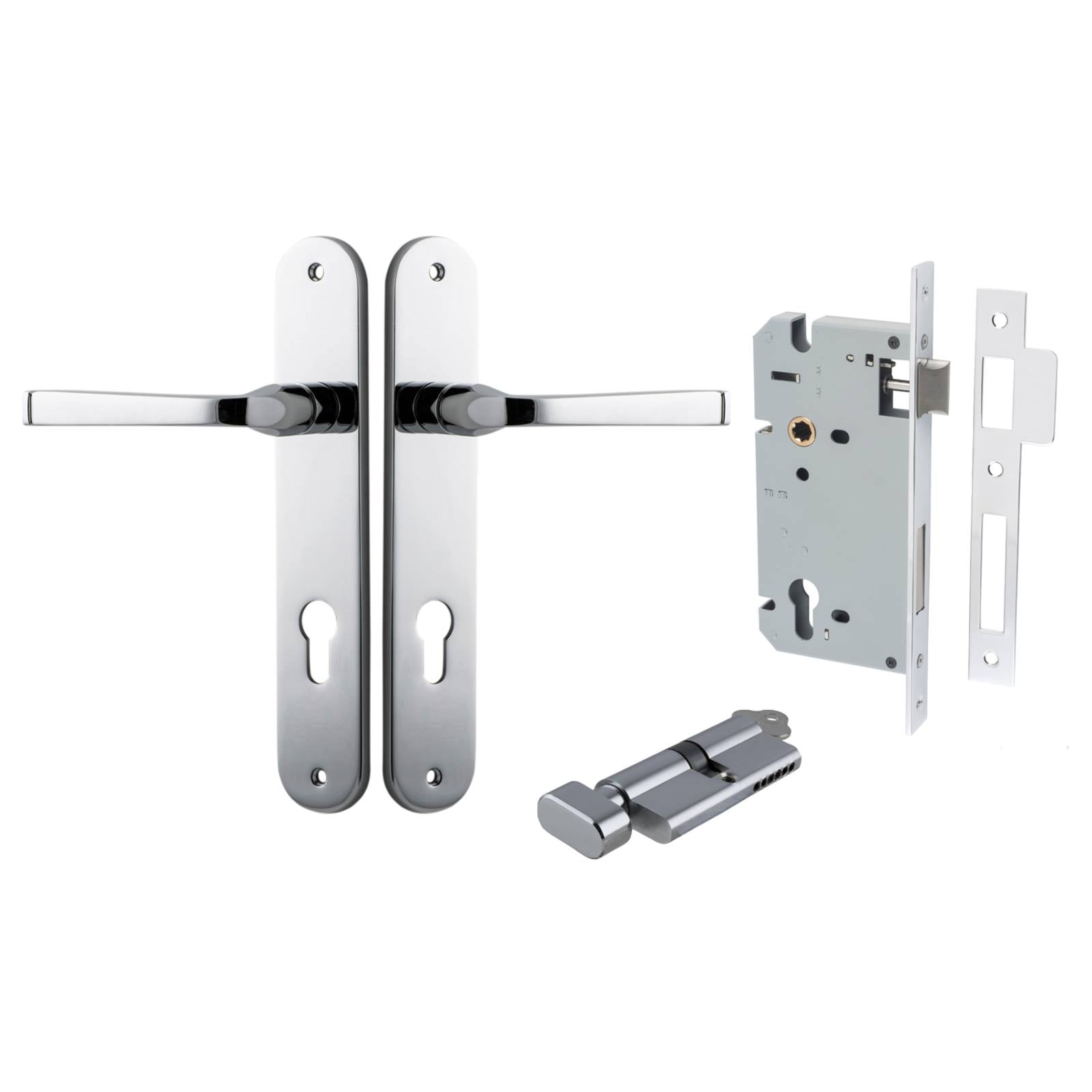 Annecy Lever Oval Backplate Entrance Kit w High Security Lock Polished Chrome