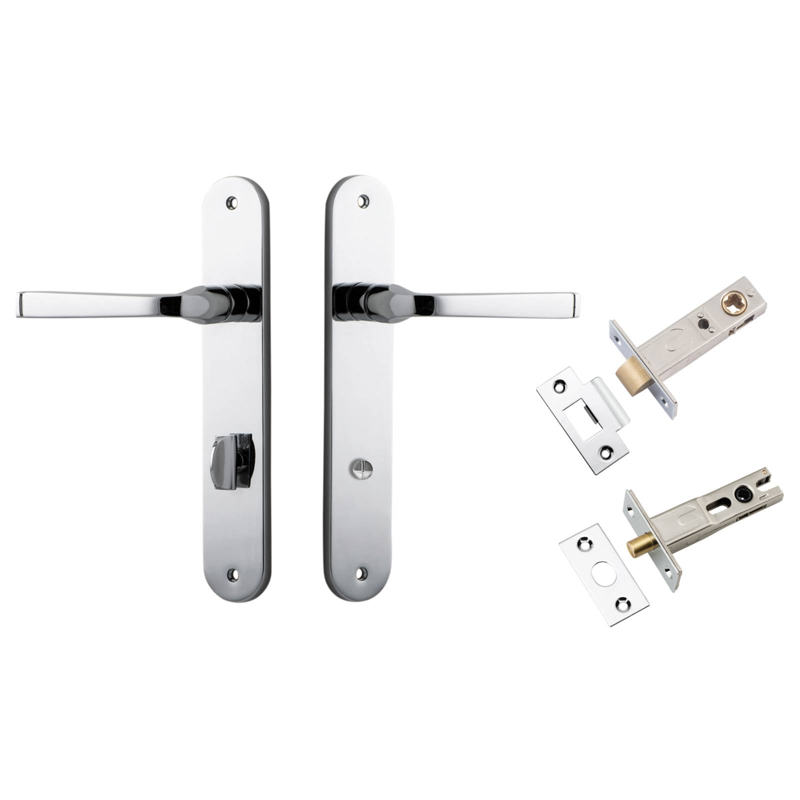 Annecy Lever Oval Backplate Privacy Kit w Privacy Turn Polished Chrome