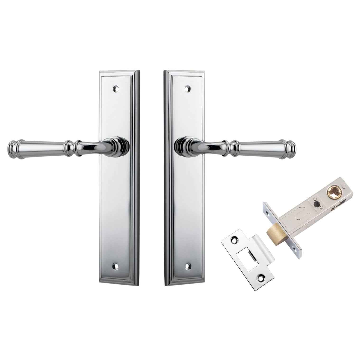 Verona Lever Stepped Backplate Passage Kit Polished Chrome
