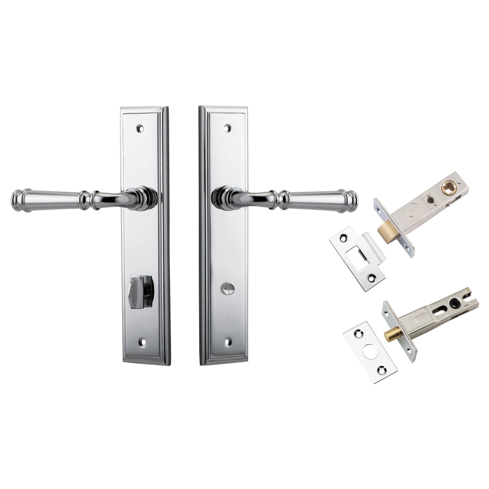 Verona Lever Stepped Backplate Privacy Kit w Privacy Turn Polished Chrome