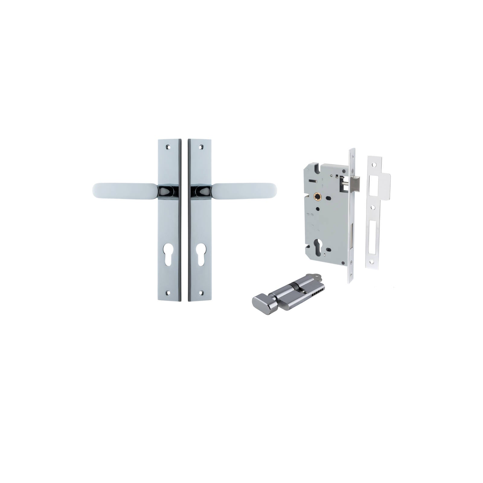 Bronte Lever Rectangular Backplate Entrance Kit w High Security Lock Polished Chrome