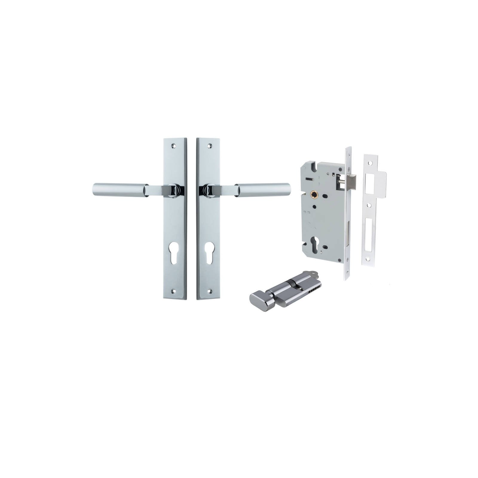 Berlin Lever Rectangular Backplate Entrance Kit w High Security Lock Polished Chrome
