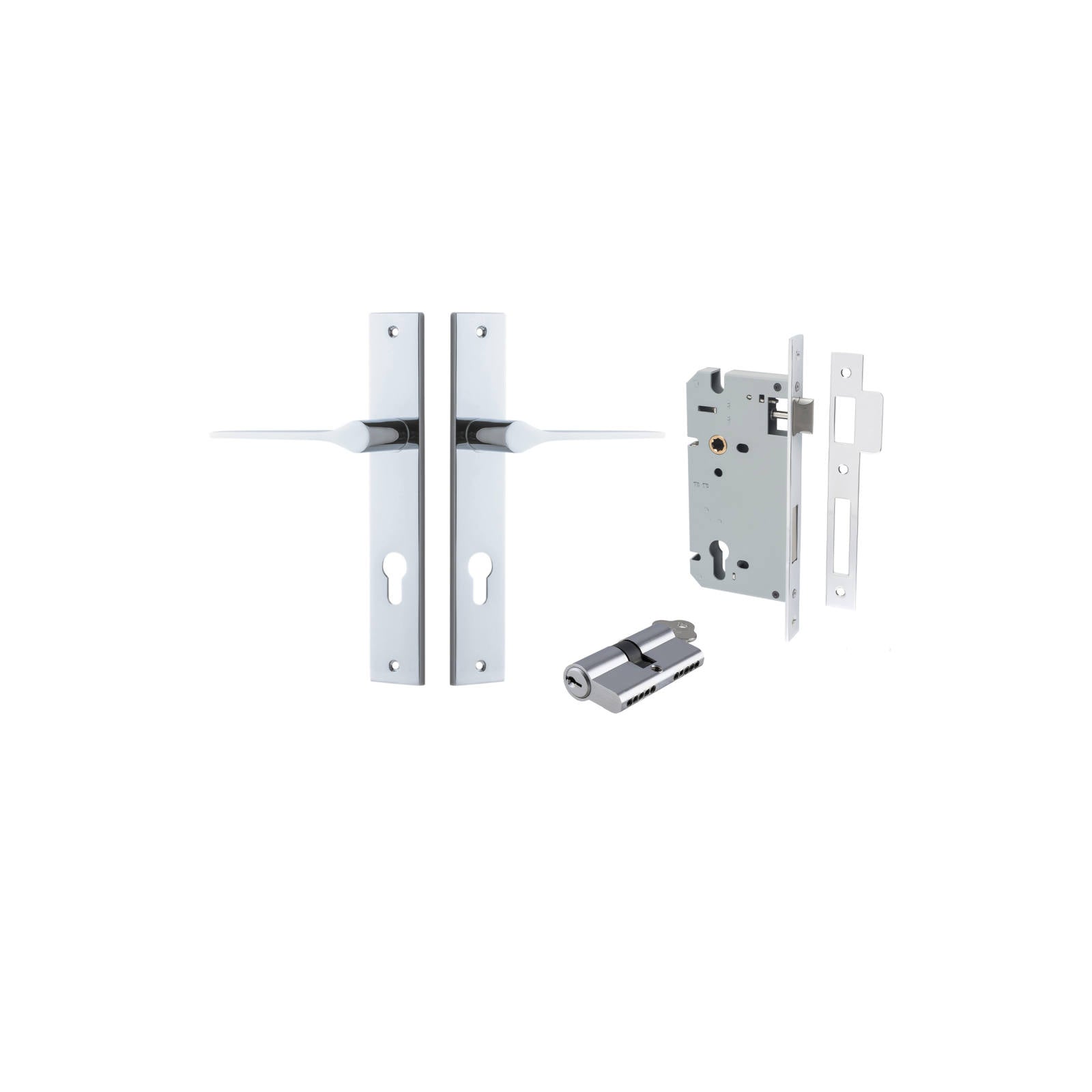 Como Lever Rectangular Backplate Entrance Kit w High Security Lock Polished Chrome